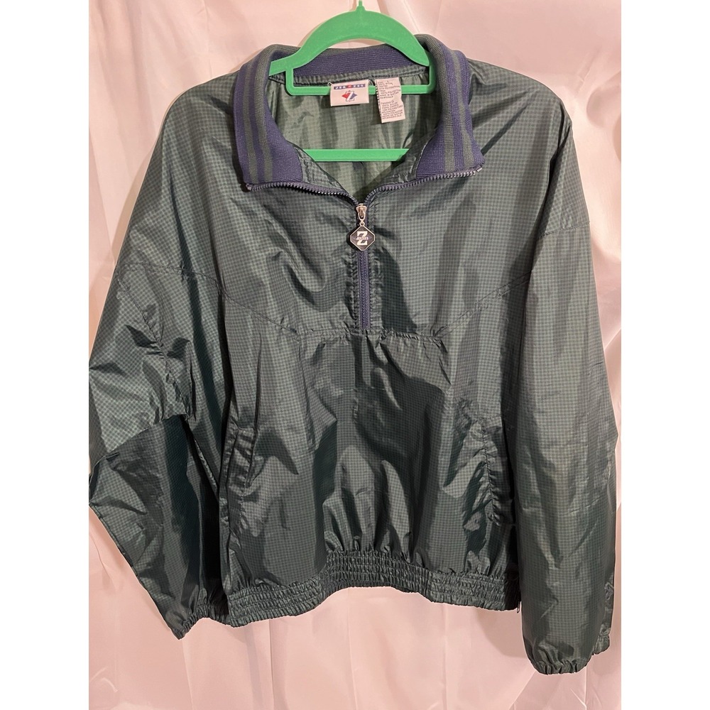 VTG Jerzees Plaid Pullover Jacket Large Green Mini Check Windbreaker‎ WITH FLAW